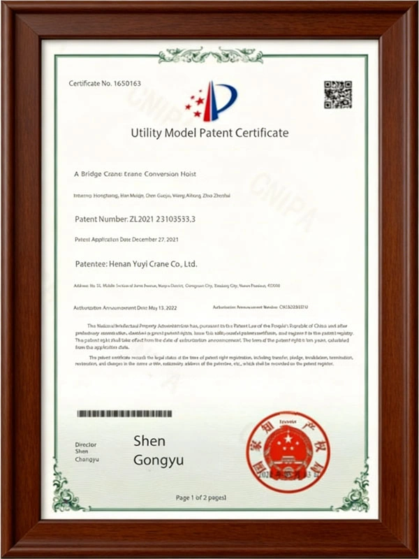 Utility Model Patent for Bridge Crane Conversion Hoist